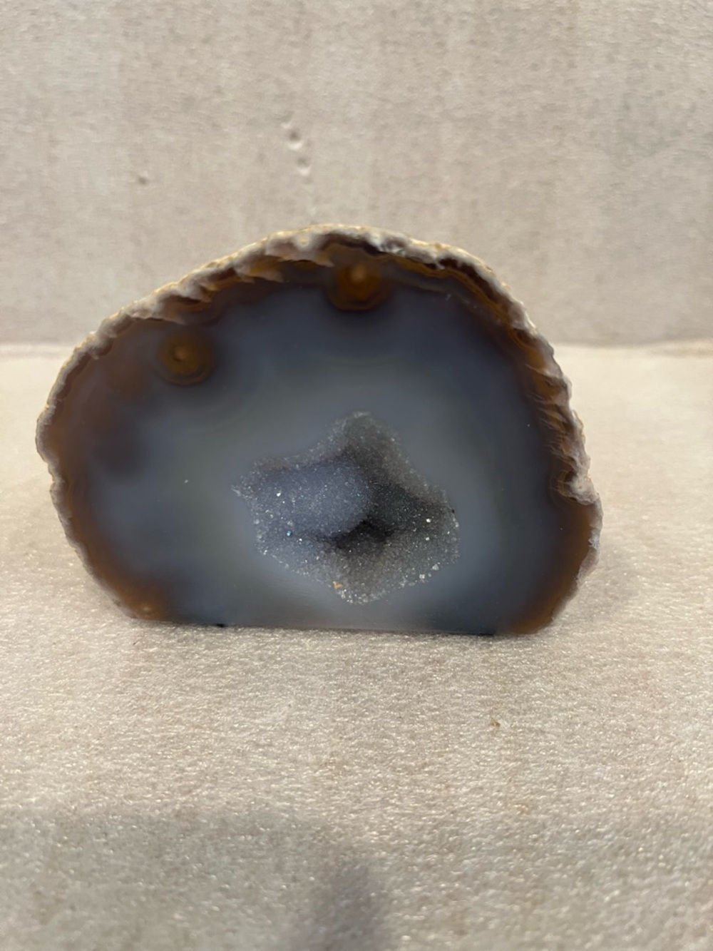 Colorful Cut Polished Brazilian Agate Quartz Geode Half with Cut Base